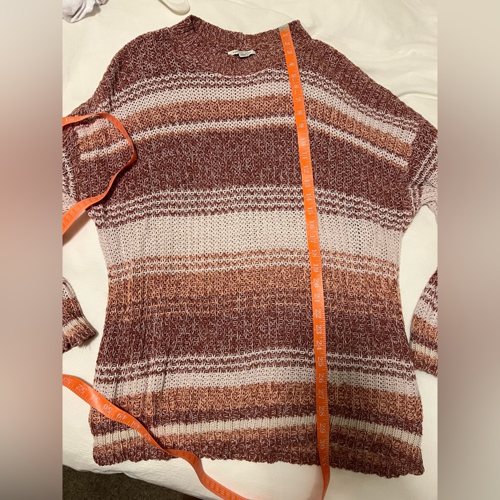SOLD DO NOT BUY American Eagle Maroon/Pink/Brown Striped Knit Sweater - Size M - Picture 7 of 8